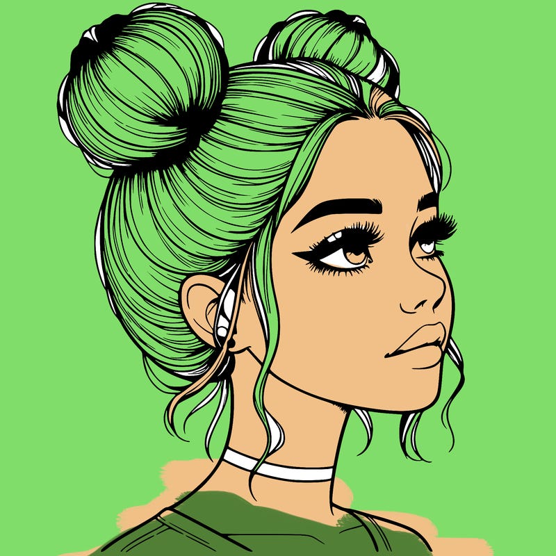 realistic girl with buns on the top of her head