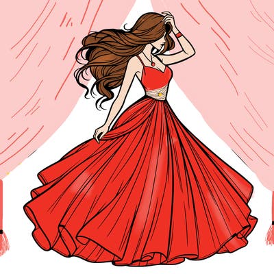 realistic woman with dress flowing in the wind