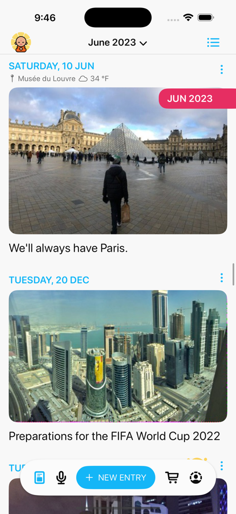 Gratitude by GratefulDay - Daily gratitude journal feed showing photo memories and text entries in the app