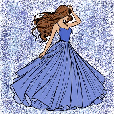 realistic woman with dress flowing in the wind