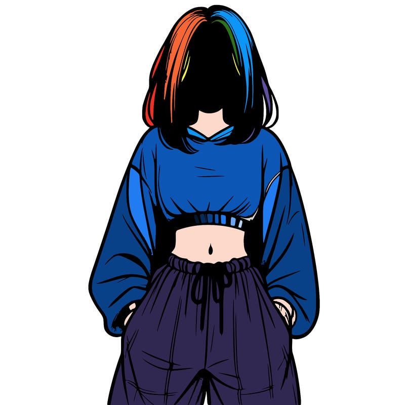 realistic girl faceless with baggy pants and a crop top