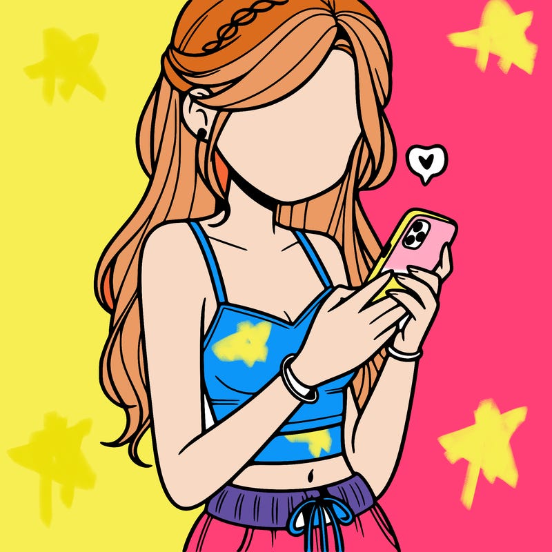 girl with crop top texting on her phone