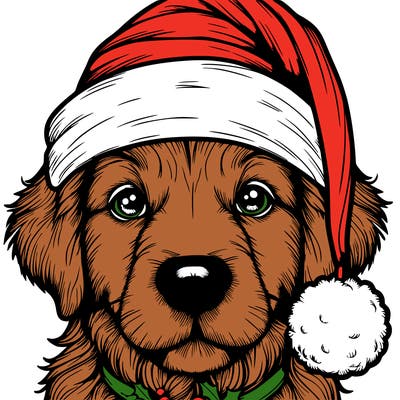 realistic dog with a christmas hat