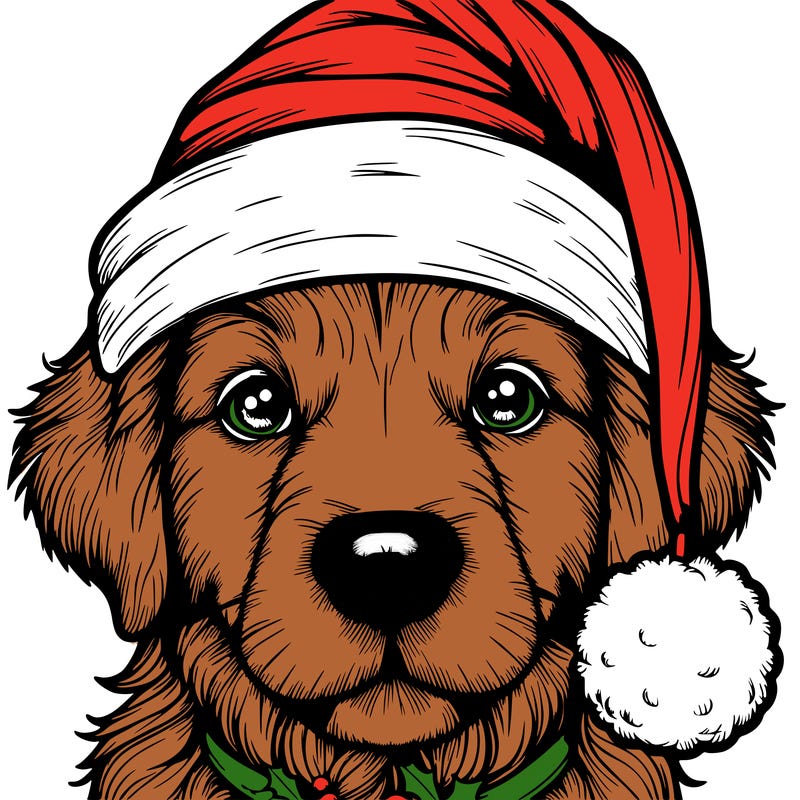 realistic dog with a christmas hat