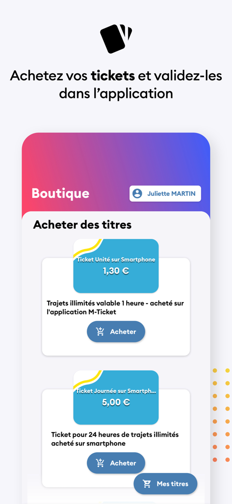 Sète Agglopôle Mobilité - Interface de l'application Sete Agglopole Mobilite pour l'achat de billets de bus numériques