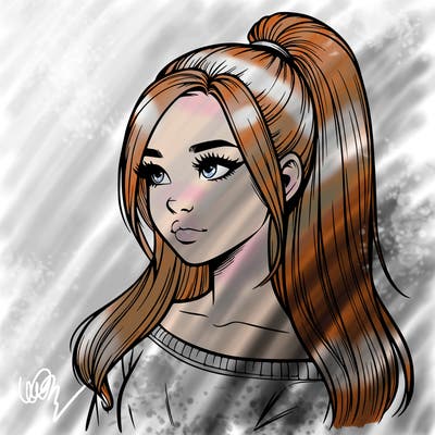 realistic girl with a high ponytail