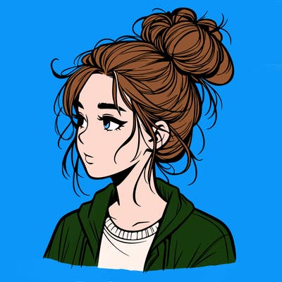 realistic teenage girl with a messy bun