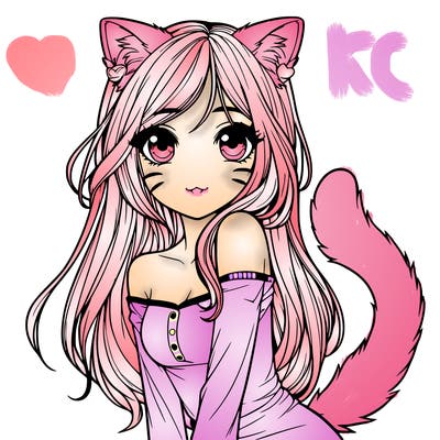 realistic girl with cat ears and tail