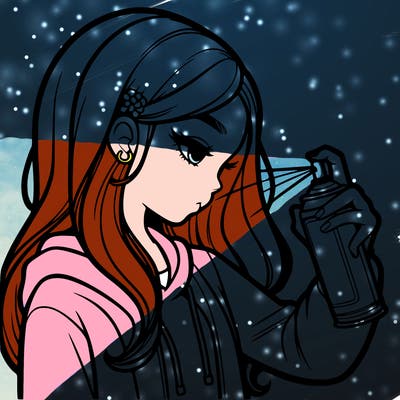 a realistic girl spray painting