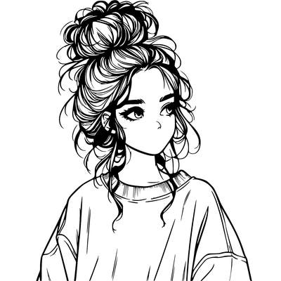 realistic girl with messy bun and oversized clothing