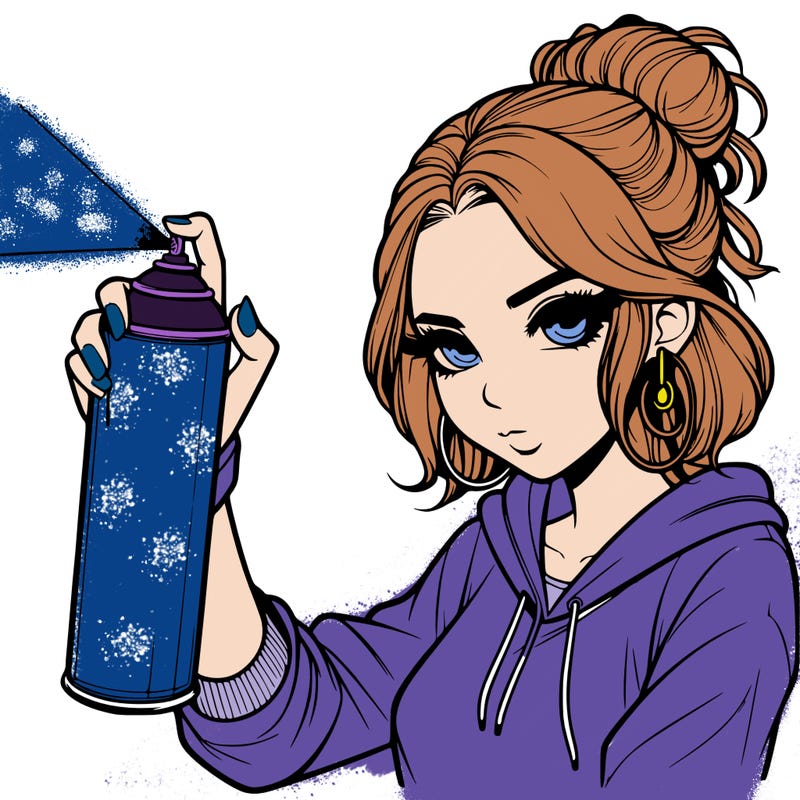 a realistic girl spray painting