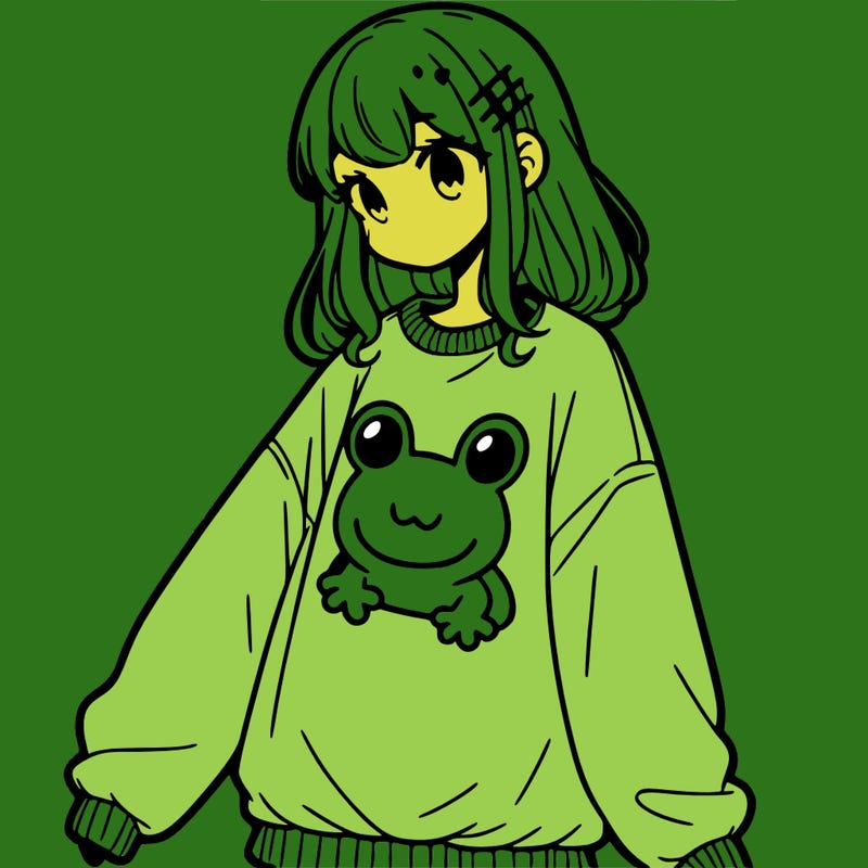 girl wearing frogging sweatshirt