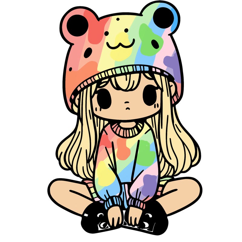 a girl wearing a frog hat and some frog socks