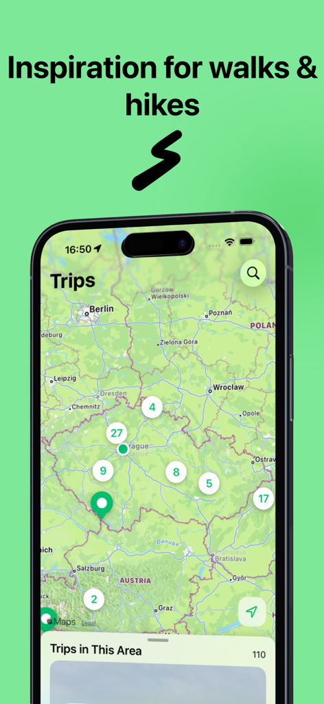GoOff - GoOff app screenshot showing a map of the Czech Republic with hiking trip clusters