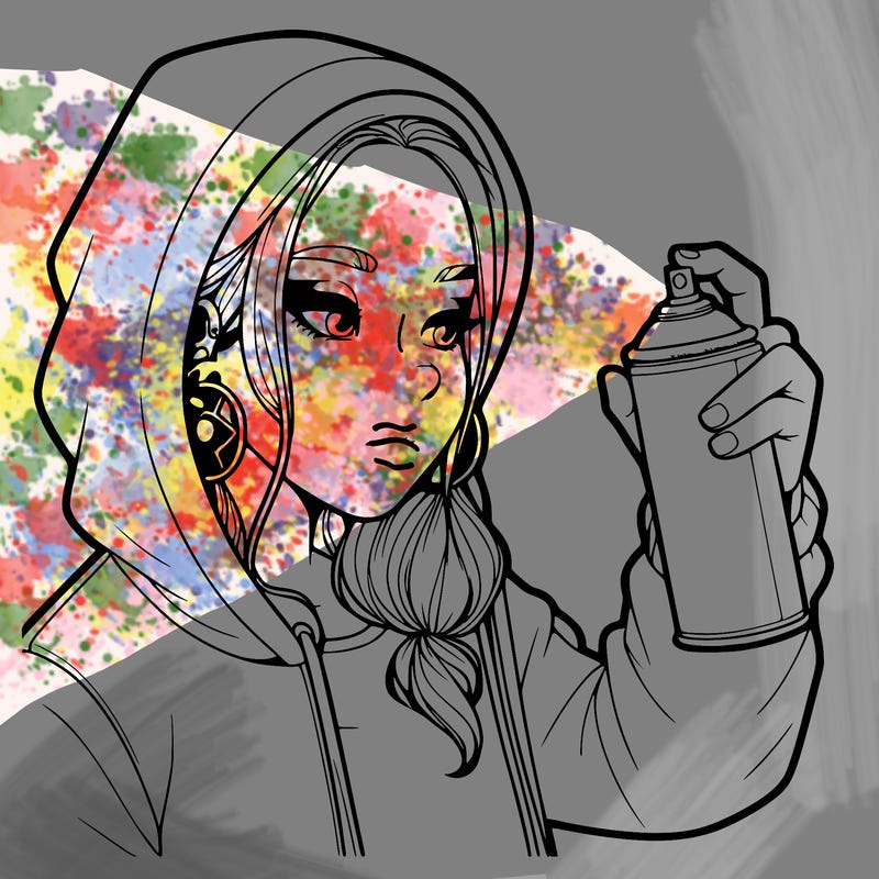 a realistic girl, spray painting