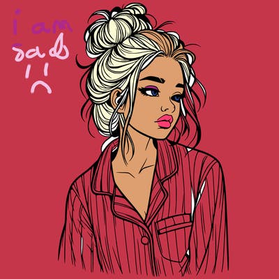 realistic woman with pajamas on and a messy bun