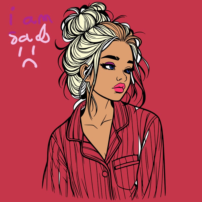 realistic woman with pajamas on and a messy bun