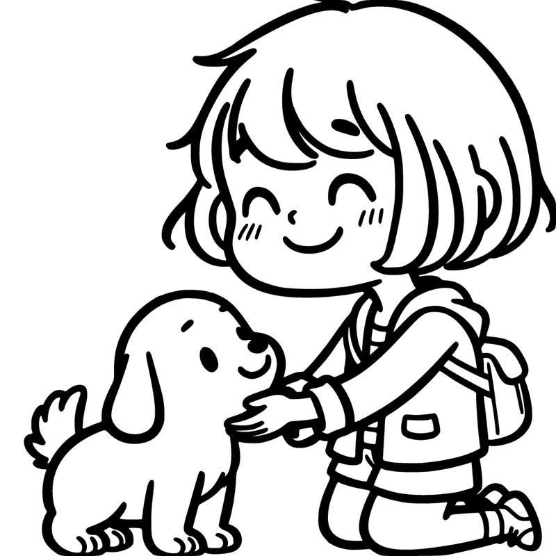 a girl with short hair being nice to a dog