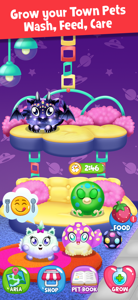 Town Pets - Grow Animals - Varias mascotas virtuales lindas en una casa de mascotas decorada y colorida para que los niños laven, alimenten y cuiden