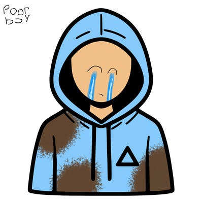 a person with non face waering a hoodie with a small triangle symbol