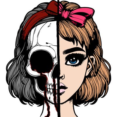 realistic girl with half skull mask