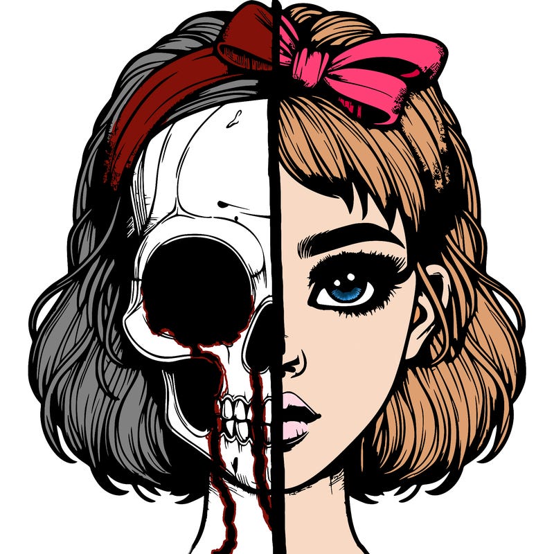 realistic girl with half skull mask