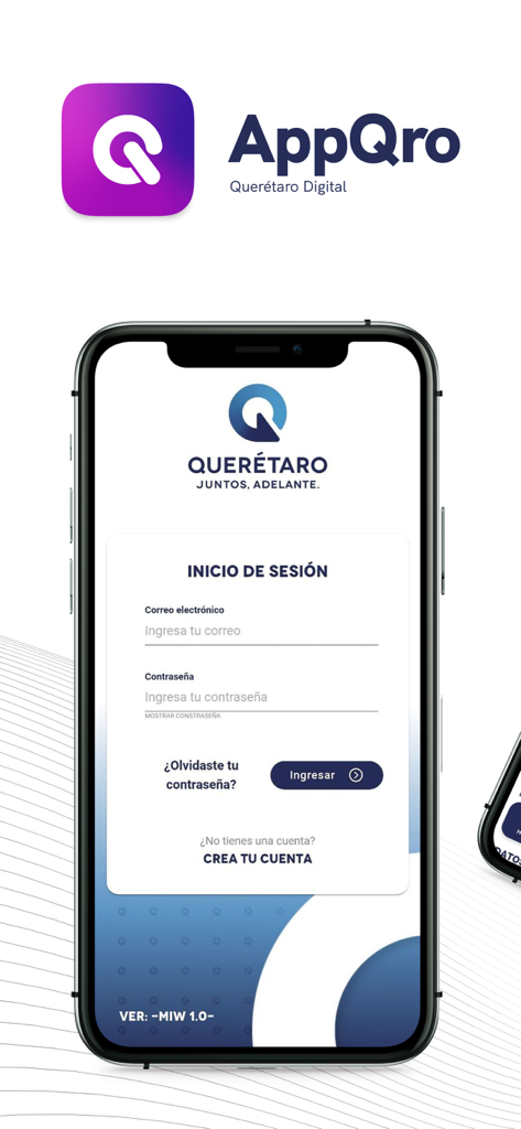 Pantalla de inicio de sesión de la aplicación móvil APP QRO para servicios digitales de Querétaro
