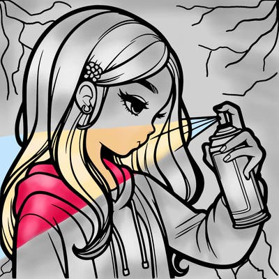 a realistic girl spray painting