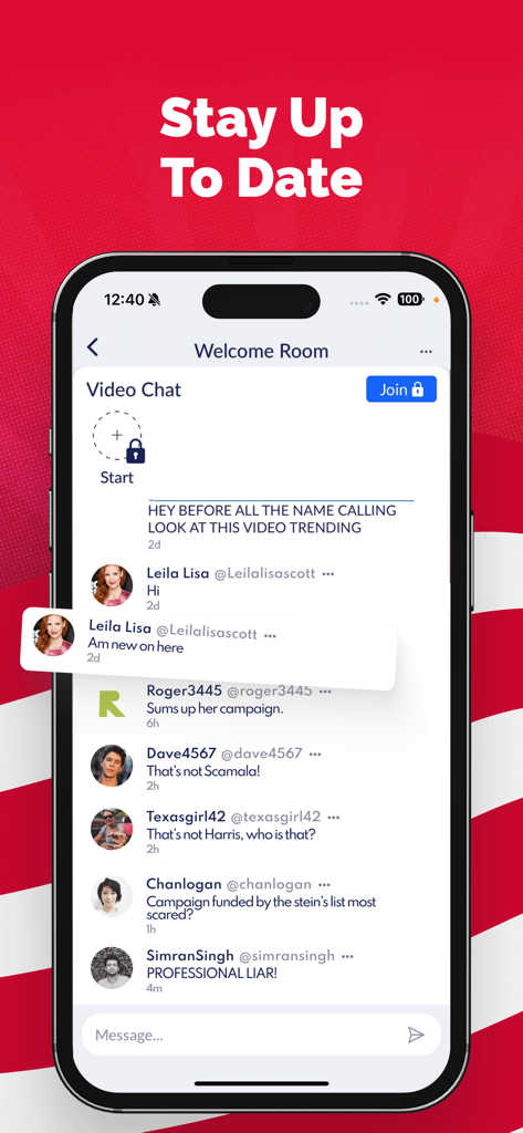 Die 2nd1st-App-Chat-Oberfläche mit dem Willkommensraum und Benutzernachrichten auf einem Mobilgerät
