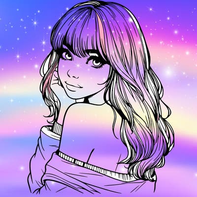 realistic girl with bangs looking over her shoulder