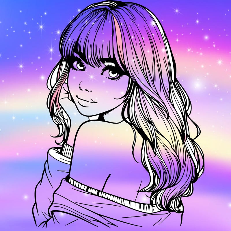 realistic girl with bangs looking over her shoulder