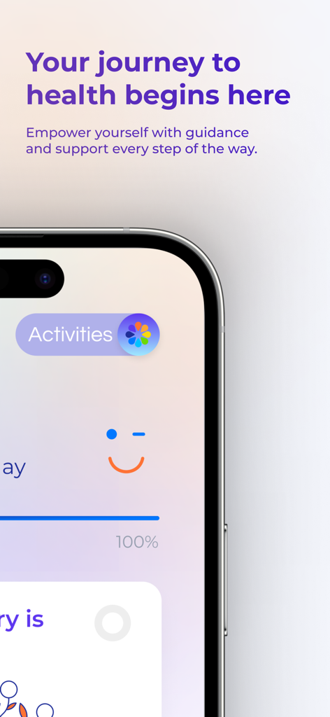 Smartphone screen showing the Post Op app intro text and patient activity tracking interface