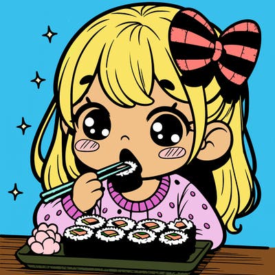 girl eating sushi