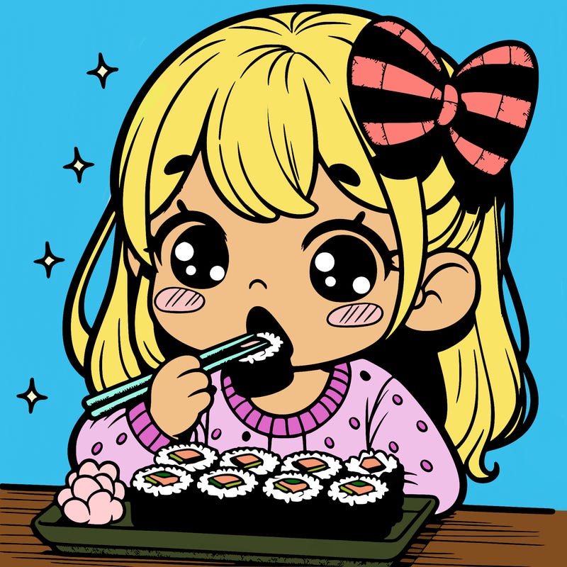girl eating sushi