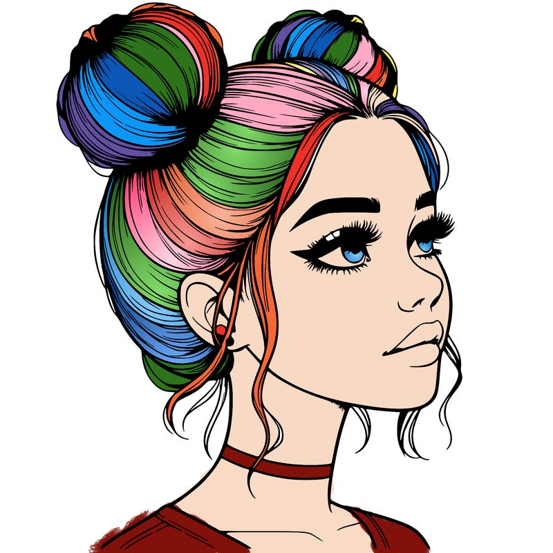 realistic girl with buns on the top of her head