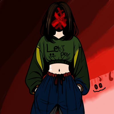 realistic girl faceless with baggy pants and a crop top