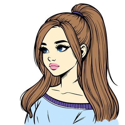 realistic girl with a high ponytail