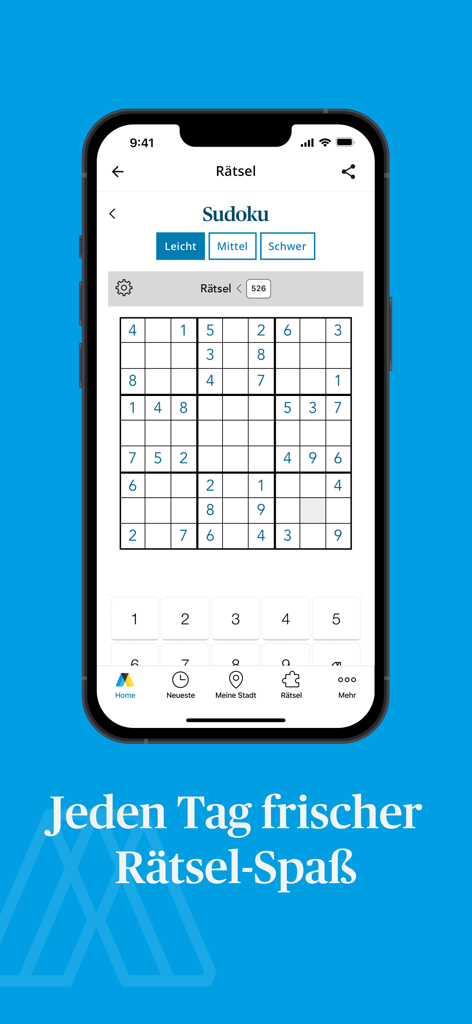 Aachener Zeitung News - Sudoku puzzle screen within the Aachener Zeitung News mobile app