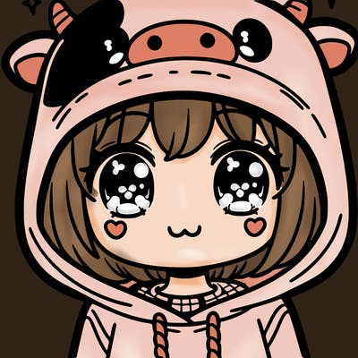 kawaii girl with cow hoodie