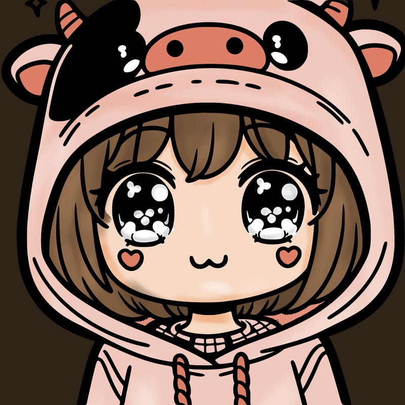 kawaii girl with cow hoodie