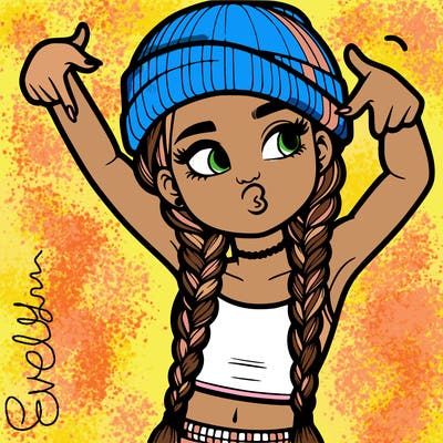 realistic teenage girl with braids and a beanie and crop top doing 🫶🏼