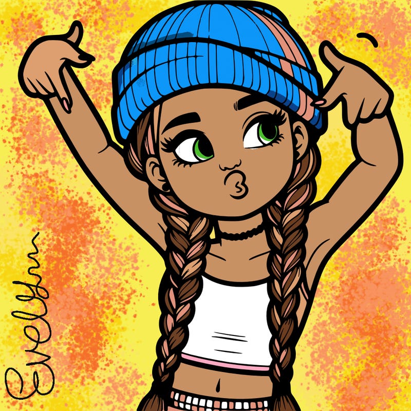 realistic teenage girl with braids and a beanie and crop top doing 🫶🏼