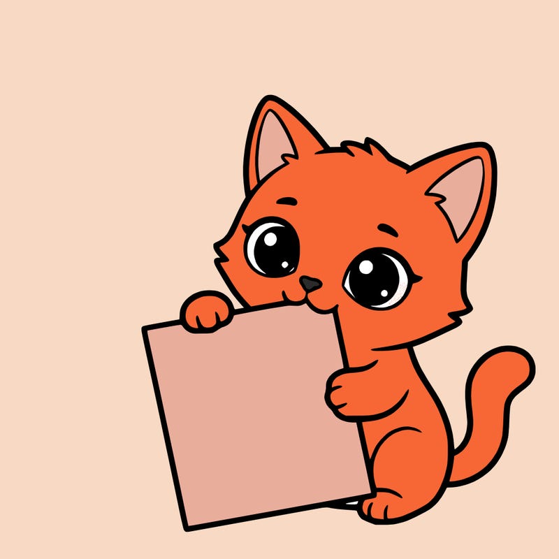 a small cat with a blank sheet of paper in its hand. the cat is sooooooo cute!