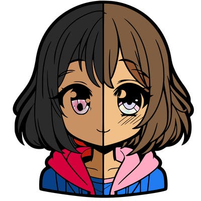 animated girl half anime