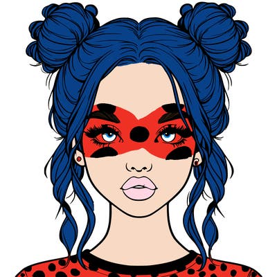 realistic girl with two buns in hair and lips