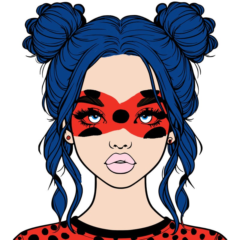 realistic girl with two buns in hair and lips