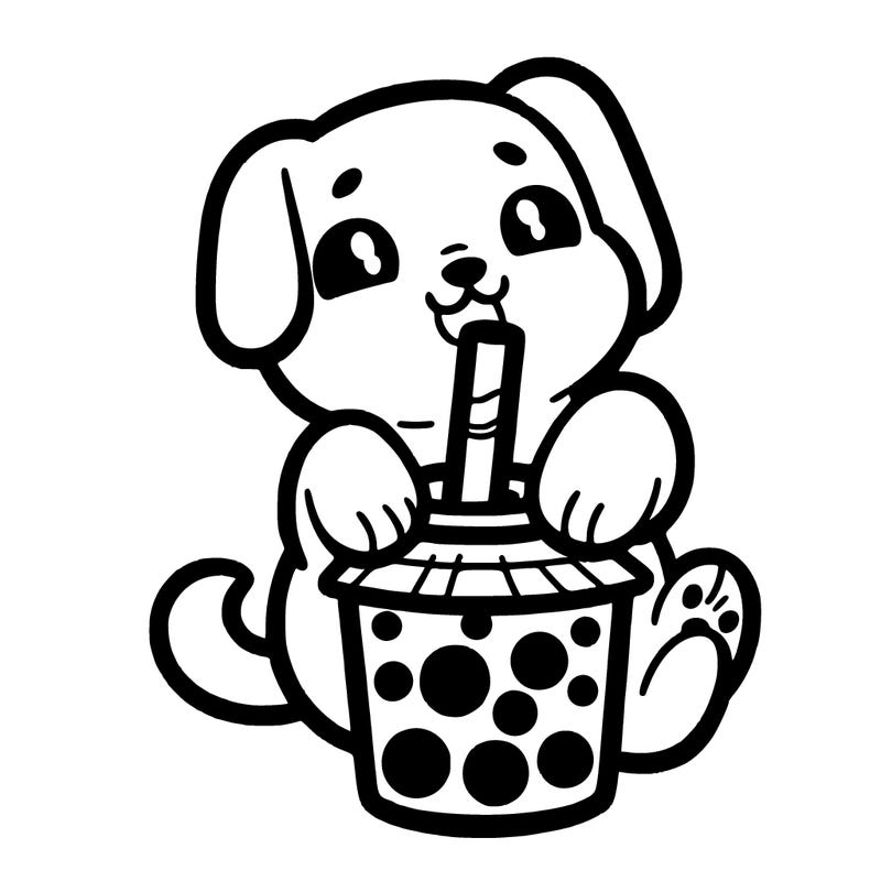dog drinking boba tea