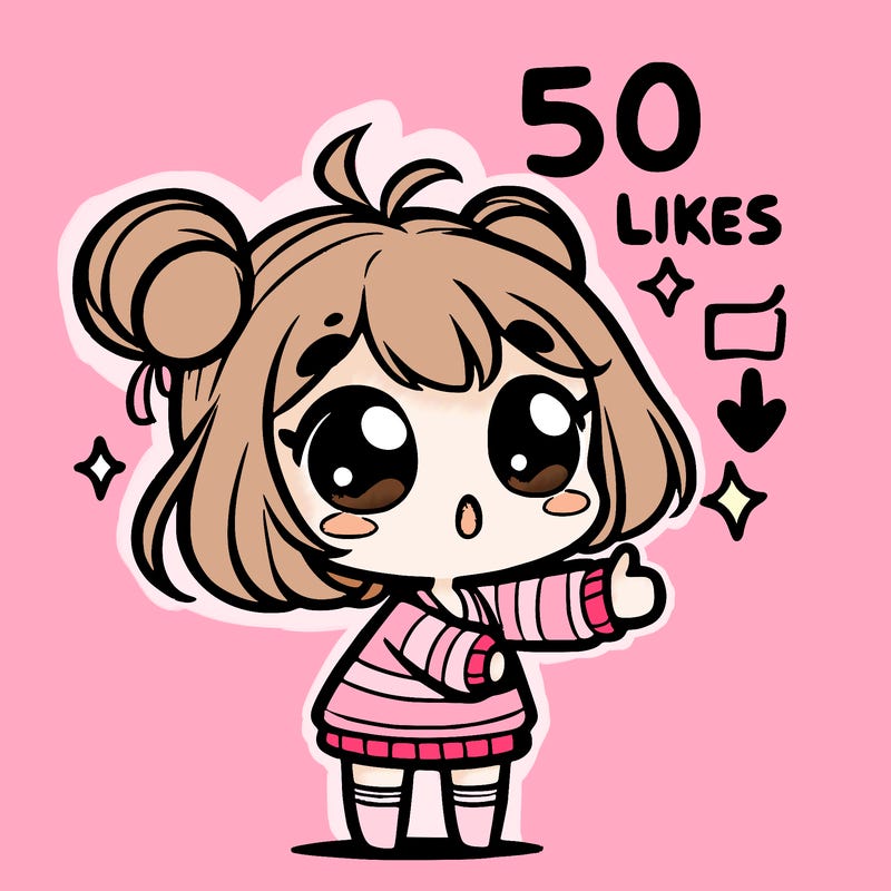 little cute cartoon girl asking for 50 likes