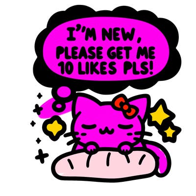 kitty taking a nap dream talking and saying "i'm new, please get me at least 10 likes pls!!"