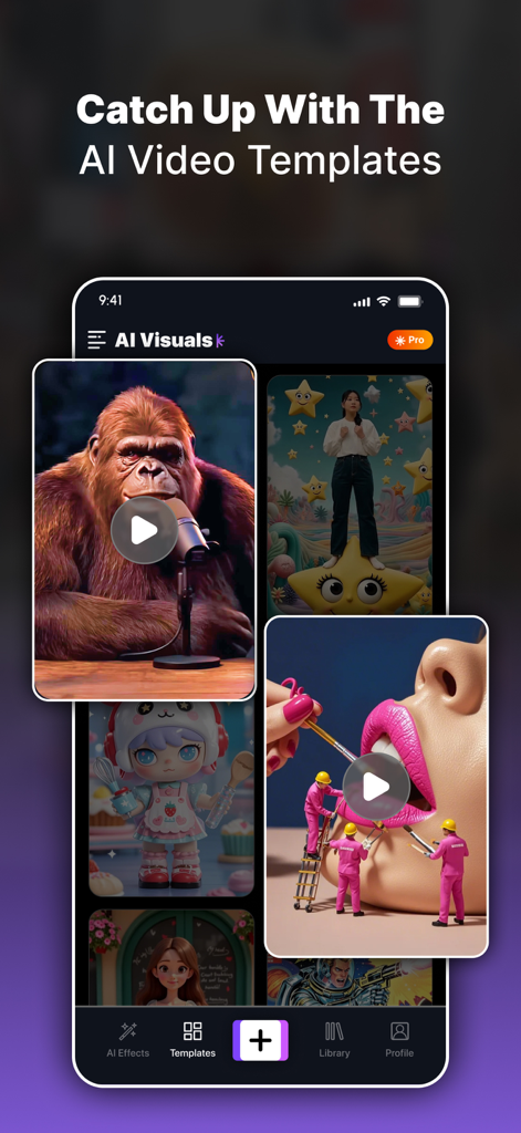 AI Video Generator - Visuals - AI Video Generator app interface showing creative video templates